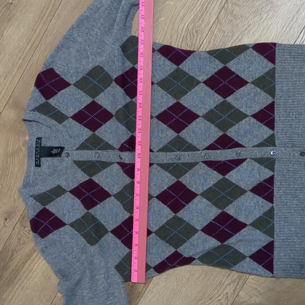 Marconi 100% 2 Ply Cashmere Argyle Cardigan Sweater Grey Size L - Picture 3 of 9